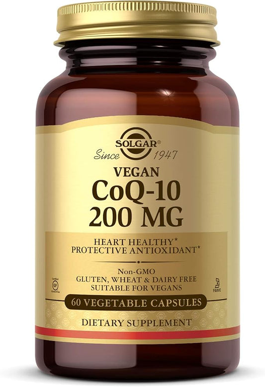 Solgar Vegetarian CoQ-10 200 mg, 60 Vegetable Capsules - Heart Healthy, Protective Antioxidant - Coenzyme Q10 (CoQ-10) Supplement - Vegan, Gluten Free, Dairy Free, Kosher - 60 Servings