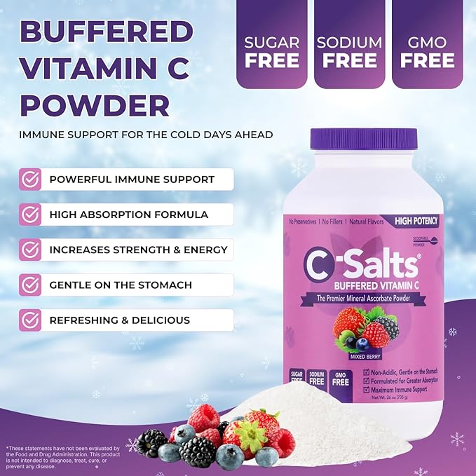 4000mg Vitamin C Powder Supplement - 100% Pure Buffered Powdered Drink with Ascorbate C - Potent Immune Support, Stomach-Friendly Absorption, Organic, Vegan, Sodium & Sugar-Free, Original 26oz