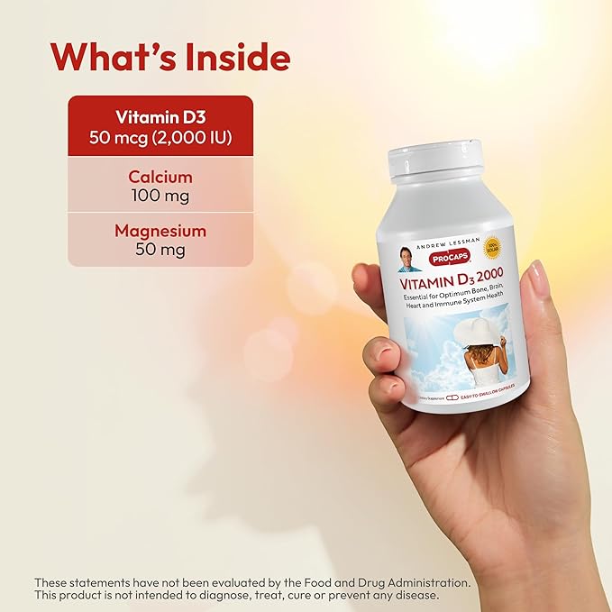 Andrew Lessman Vitamin D3 2000 IU 720 Capsules – High Potency, Essential for Calcium Absorption, Supports Bone Health, Healthy Muscle Function, Immune System and More. Small Easy to Swallow Capsules