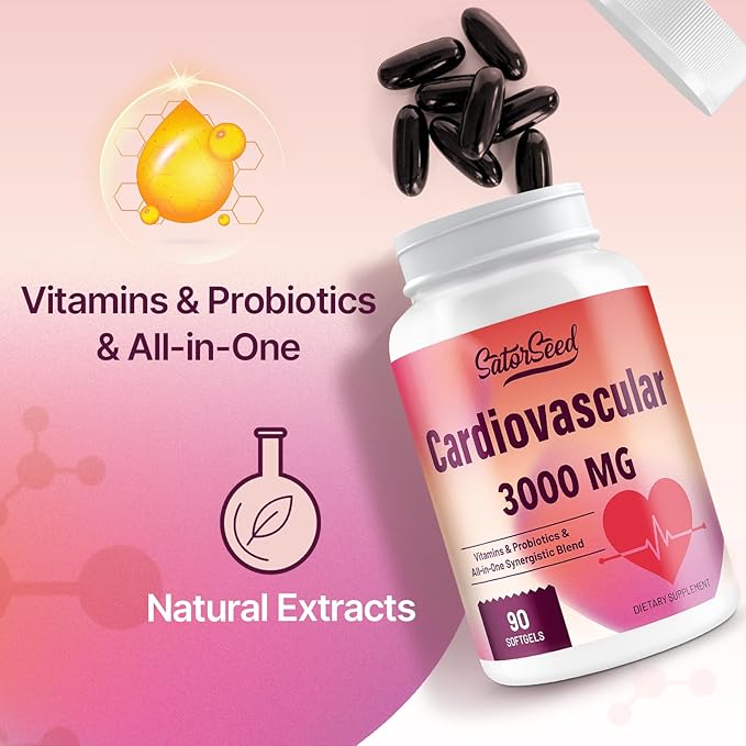 Cardiovascular Supplement 3000MG Vitamins & Probiotics & All-in-One Synergistic Blend with Omega-3 and CoQ10 for Adults 90 Softgels