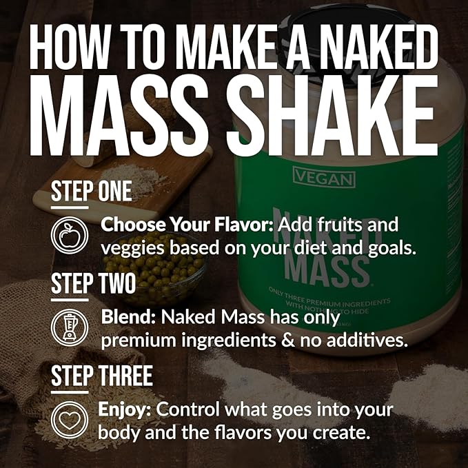 Naked Chocolate Peanut Butter Vegan Mass - 1,290 Calories, Nothing Artificial, All Natural Chocolate PB Weight Gainer Protein Powder - 8LB Bulk, GMO Free, Gluten Free & Soy Free - 11 Servings