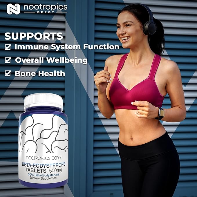 Nootropics Depot Beta Ecdysterone/20-Hydroxyecdysone 50% Tablets | 500mg | Cyanotis Arachnoidea Extract | Phytoecdysteroid | 30 Count