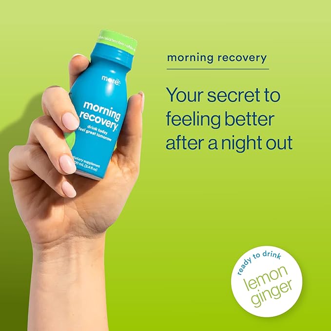Morning Recovery Electrolyte, Milk Thistle Drink Proprietary Formulation to Hydrate While Drinking for Morning Recovery, Highly Soluble Liquid DHM, Lemon Ginger, Pack of 6