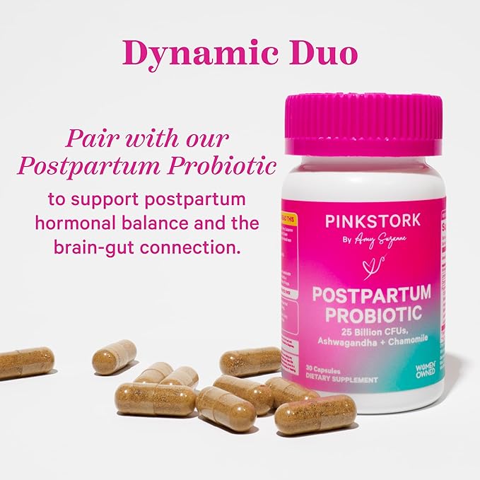 Pink Stork Total Postnatal Vitamins for Women with Vegan DHA, Iron, Folate, and Vitamin B12, Postpartum Recovery Essentials, Daily Supplement for Breastfeeding Moms - 1 Month Supply