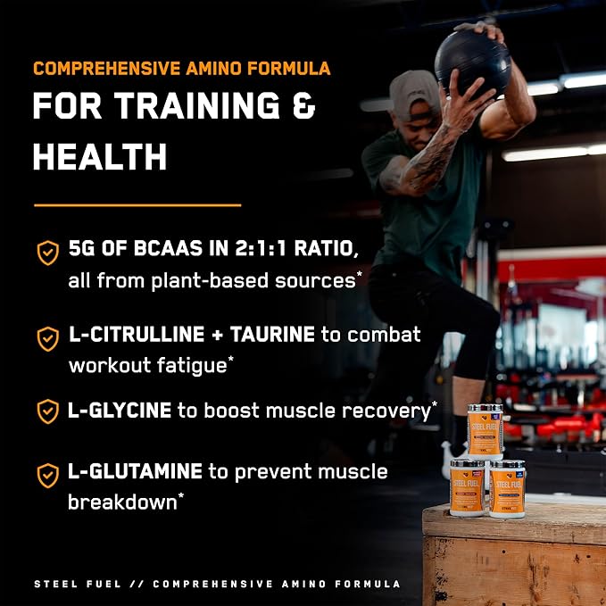 SteelFit Steel Fuel BCAA + Electrolyte Powder | Sugar-Free 2:1:1 Amino Acids Formula | Blue Raspberry, 30 Servings | No Crash Workout Hydration, Muscle Growth & Recovery