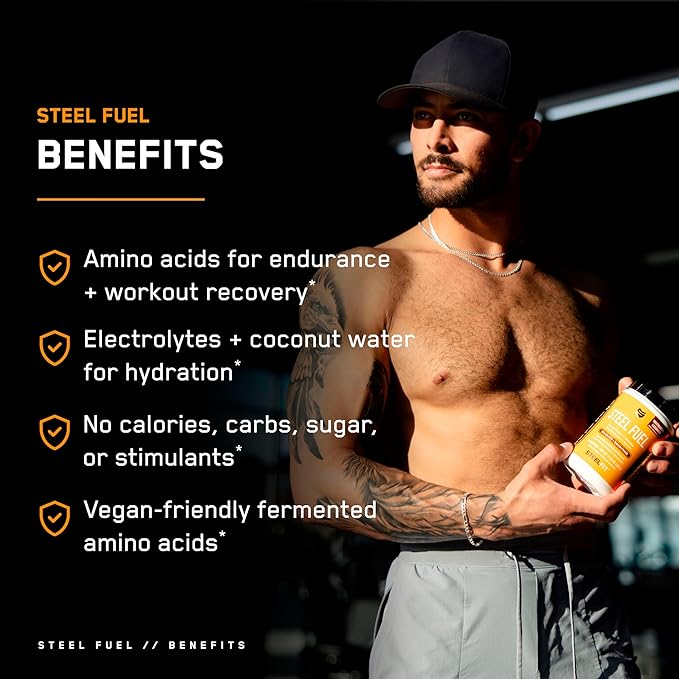 SteelFit Steel Fuel BCAA + Electrolyte Powder | Sugar-Free 2:1:1 Amino Acids Formula | Blue Raspberry, 30 Servings | No Crash Workout Hydration, Muscle Growth & Recovery