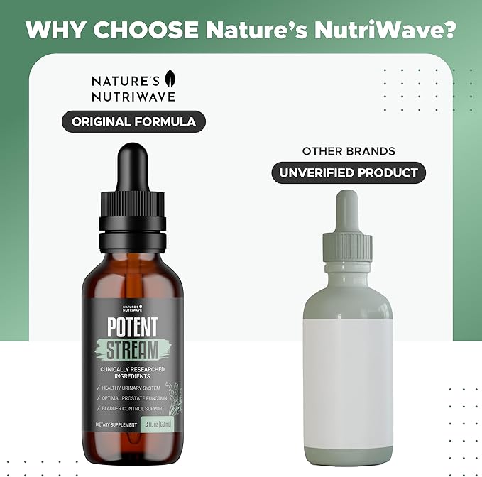 Nature's NutriWave Potent Stream Drops - Original Formula, Natural Prostate Supplements for men, bladder control supplements with Saw Palmetto - Reduce Bathroom Trips, Urinary Support - 3 Month Supply