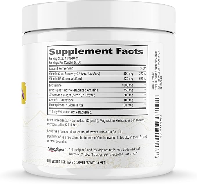 Join Top Shelf Grind Nitric Oxide Supplement for Men 6-in-1, Alpha Blood Flow, Stamina Booster, Strength, Energy, Endurance | 120 Capsules