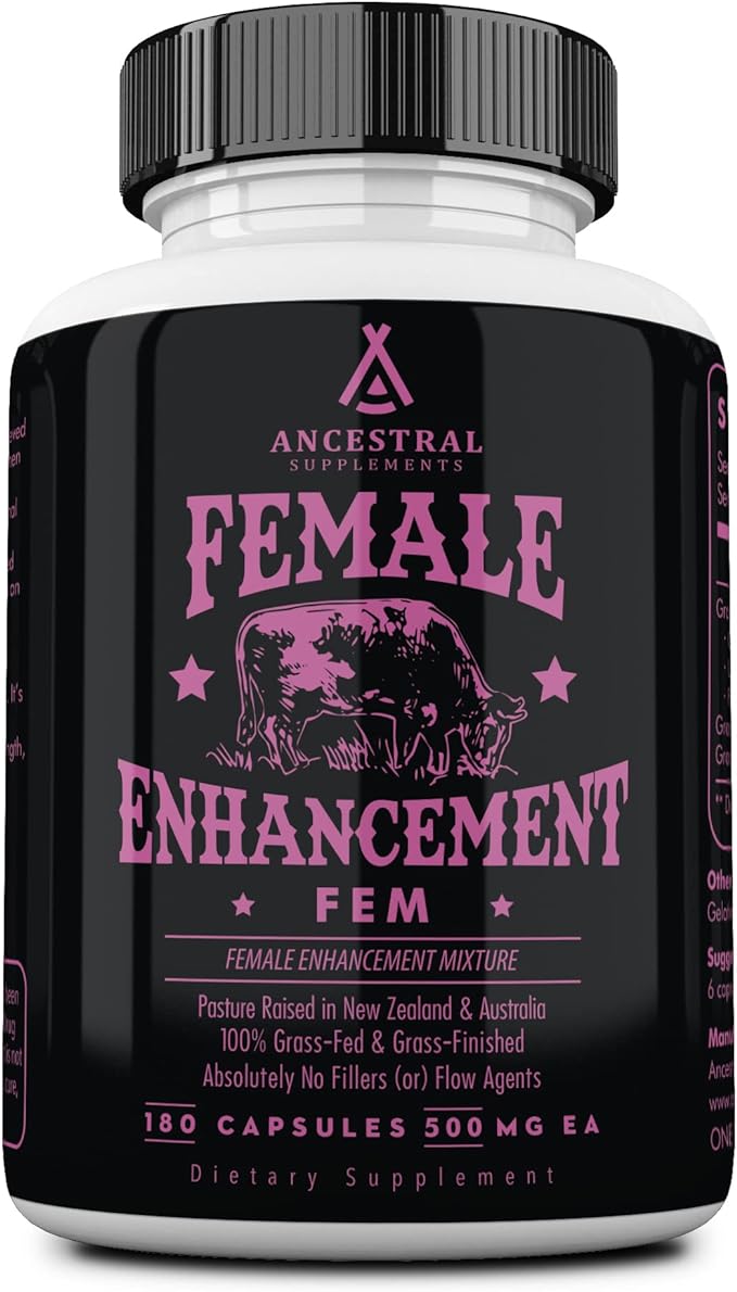 Ancestral Supplements Grass Fed FEM Liver Supplement for Women with Collagen, CoQ10, Vitamin B12, Joint Support Bone Marrow Capsules for Energy, Immunity, Pasture Raised, NonGMO, 500mg Each, 180 Count