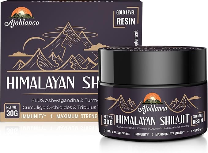 Ajoblanco 600mg Shilajit Pure Himalayan Organic Shilajit Resin - Himalayan Shilajit Resin with Organic Ayurvedic Blend in High Potency for Energy, Strength & Immunity, Pack of 3