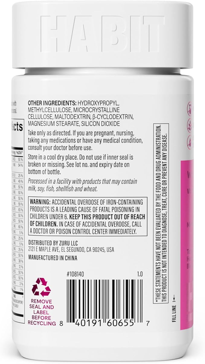 Habit Womens Multi Supplement (60 Capsules) - New Look, Supports General Health & Wellness, 23 Essential Vitamins and Minerals, Fruit extracts, Folate, Iron, B12, Biotin, Non-GMO (1 Pack)