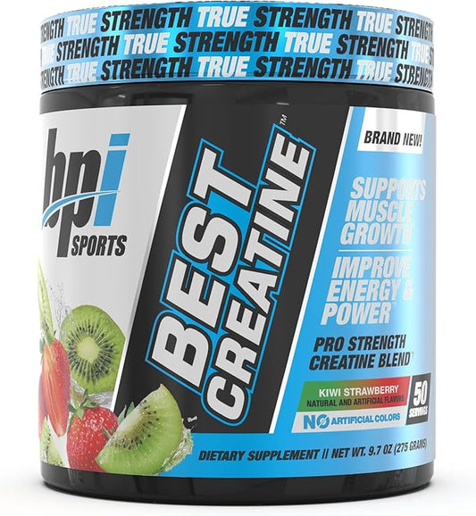 BPI Sports Best Creatine - Creatine Monohydrate, Himalayan Salt - Strength, Pump, Endurance, Muscle Growth, Muscle Definition - No Bloat - Kiwi Strawberry - 50 Servings - 9.07 Oz