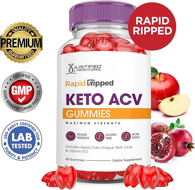 (3 Pack) Rapid Ripped Keto ACV Gummies Advanced Formula 1000MG Rapidripped Keto Gummies Apple Cider Vinegar Formulated with Pomegranate Beet Juice Powder B12 Vegan Non GMO 180 Gummys