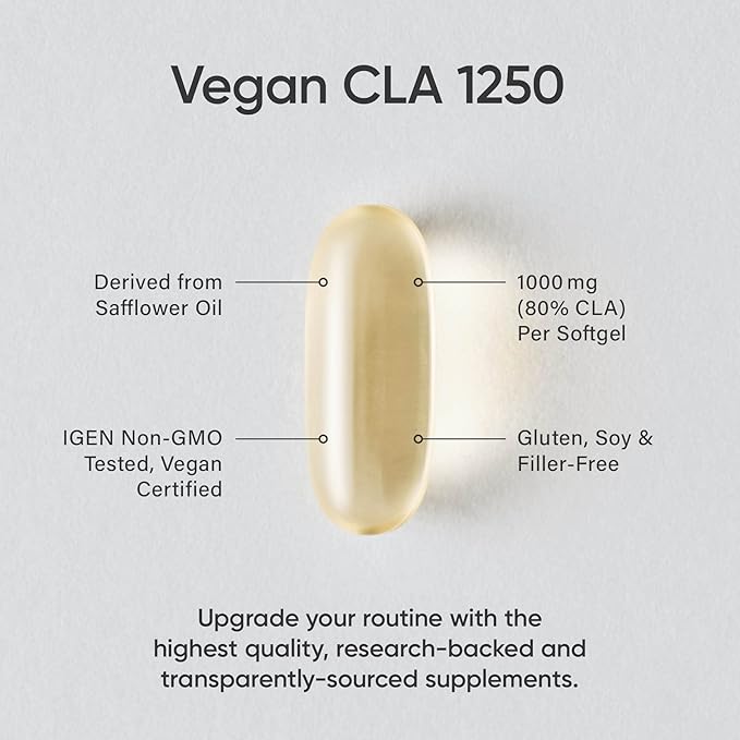 Sports Research Vegan CLA - 1250mg with Active Conjugated Linoleic Acid for Men & Women | Non-GMO, Soy & Gluten Free - 80% (180 Softgels)