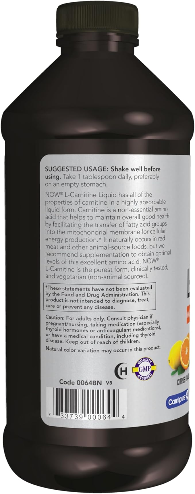 NOW Sports Nutrition, L-Carnitine Liquid, Triple Strength 3000 mg, Citrus, 16-Ounce