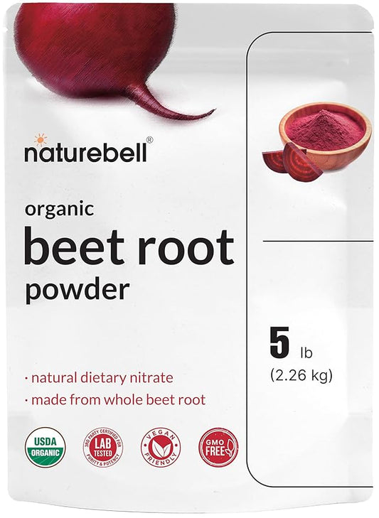 NatureBell Organic Beet Root Powder 5Lbs | 4,000mg Per Serving – Concentrated Whole Beet Root Source | High Dietary Nitrates – Raw Superfood Supplements – Great for Vegan Shakes & Smoothies – Non-GMO