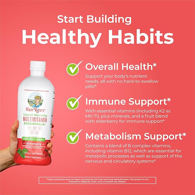 MaryRuth Organics Multivitamin for Women Men & Kids | Sugar Free | Vegan | Vitamin A, C, D, E, B12, Zinc | Daily Vitamins for Kids, Men, Women| Energy & Beauty Booster Multimineral | 32 Fl Oz