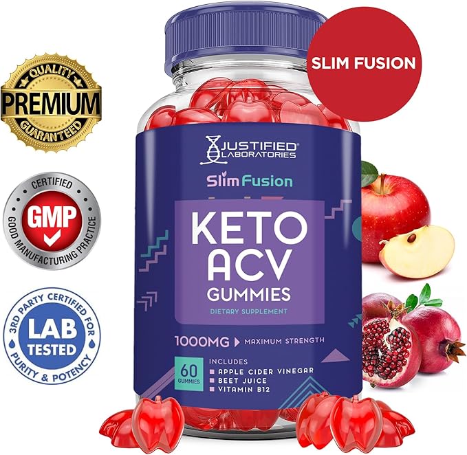 Slim Fusion Keto ACV Gummies Advanced 1000MG Slimfusion Keto Gummies Formula Apple Cider Vinegar Formulated with Pomegranate Beet Juice Powder B12 Vegan Non GMO 60 Gummys
