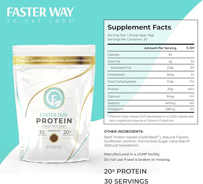 | Grass Fed Protein Powder Chocolate Flavor, Dairy-Free Alternative to Whey Protein Powder, Pure Hydrolyzed Beef Protein Isolate with All 9 Essential Amino Acids. Non-GMO - 660g