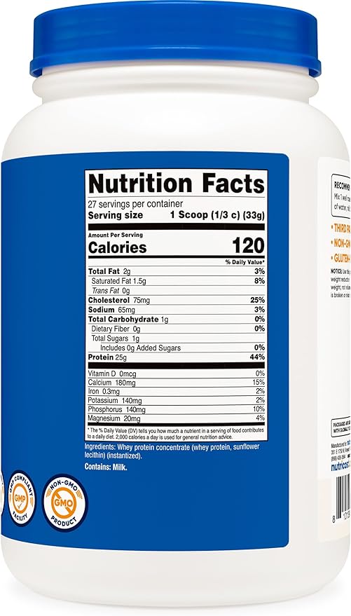 Nutricost Whey Protein Concentrate (Unflavored) 2LBS - Gluten Free & Non-GMO