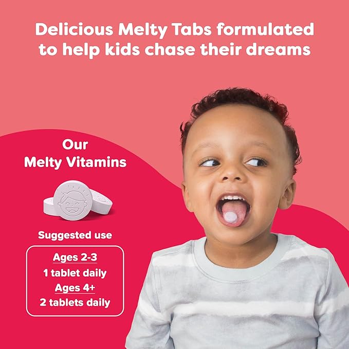 Renzo's Iron Supplements for Kids - Dissolvable Vegan Iron Supplement with Vitamin C - Sugar Free, Oh-Oh-Oh Orange Flavor, 90 Melty Tabs