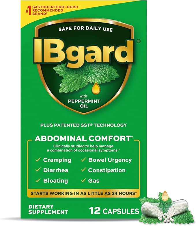 IBgard Gut Health Supplement, Peppermint Oil Capsules for Abdominal Comfort, 12 Capsules (Packaging May Vary)