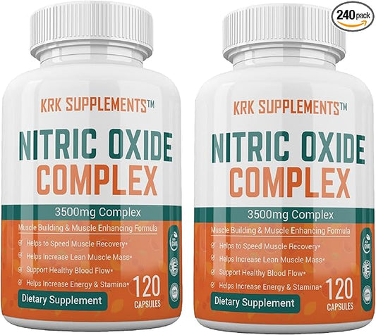 2 Bottles Nitric Oxide Complex 3500mg Per Serving L-Arginine HCL AAKG AKG Alpha Ketoglutarate Citrulline Malate 240 Total Capsules