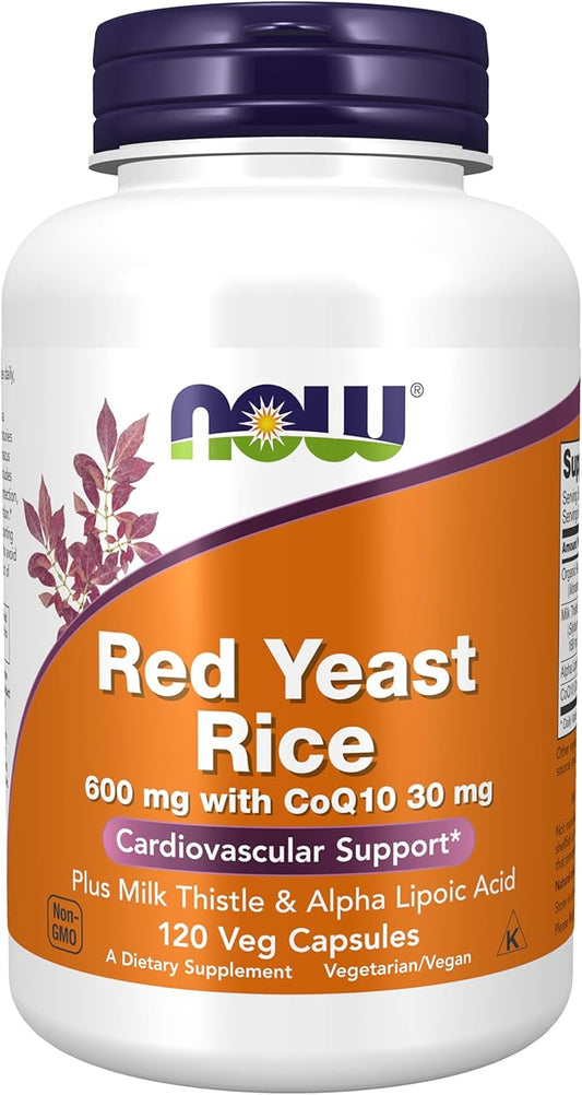 NOW Foods Supplements, Red Yeast Rice with CoQ10, plus Milk Thistle & Alpha Lipoic Acid, 120 Veg Capsules