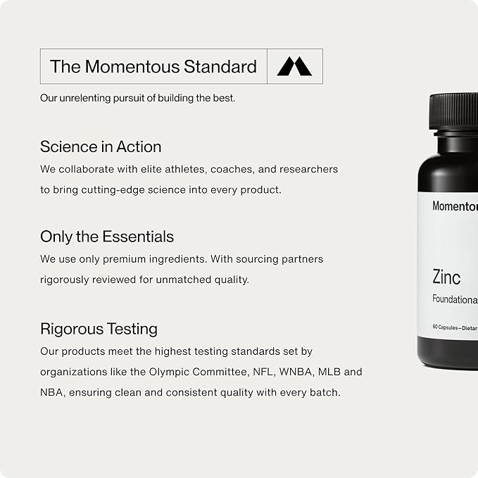 Momentous Zinc Picolinate 15mg - Immunity & Hormone Support - Bioavailable Zinc Supplement - Promotes Joint Health & Lean Muscle Mass - NSF Certified, GMO-Free, Gluten Free, 60 Servings