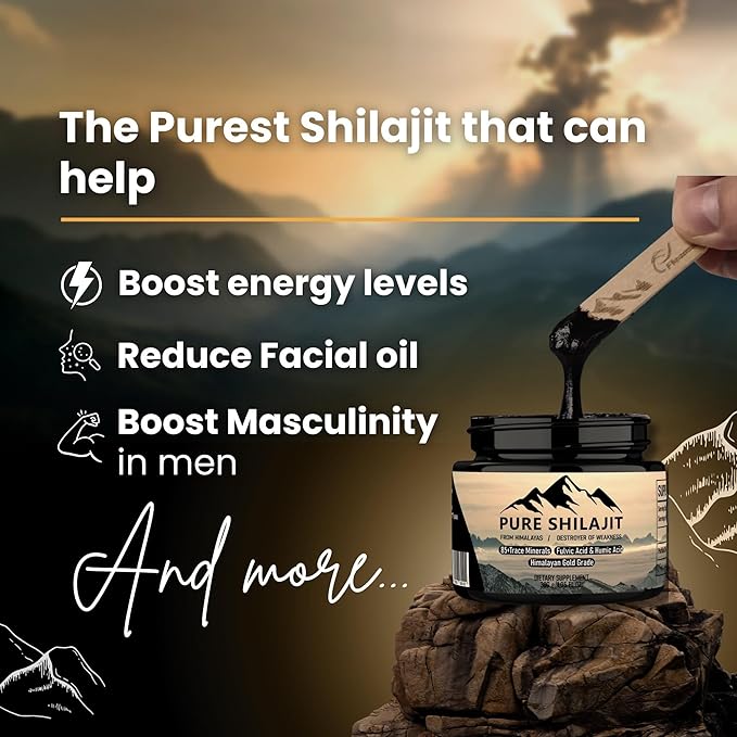 Himalayan Resin for Men and Women, Organic Natural Supplement with 85+ Trace Minerals + Humic Acid, High Potency Providing Energy, Strength & Immunity (30g New)