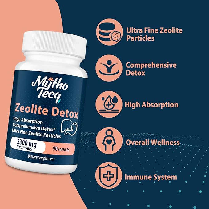 2300 MG Zeolite Detox Capsules - Activated Charcoal & Bentonite Clay, Highly Absorbable Full Body Detox, Liver & Gut Detox Cleanse, Zeolite Clinoptilolite for Heavy Metal Detox （90 Capsules）
