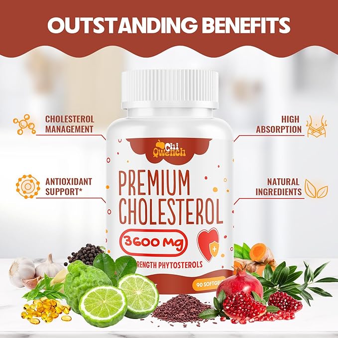 3600 MG Cholesterol Supplements with Plant Sterols, Niacin, Red Yeast Rice, Citrus Bergamot, Garlic, Cholesterol Supplement Support Normal Cholesterol Levels, 180 Softgels
