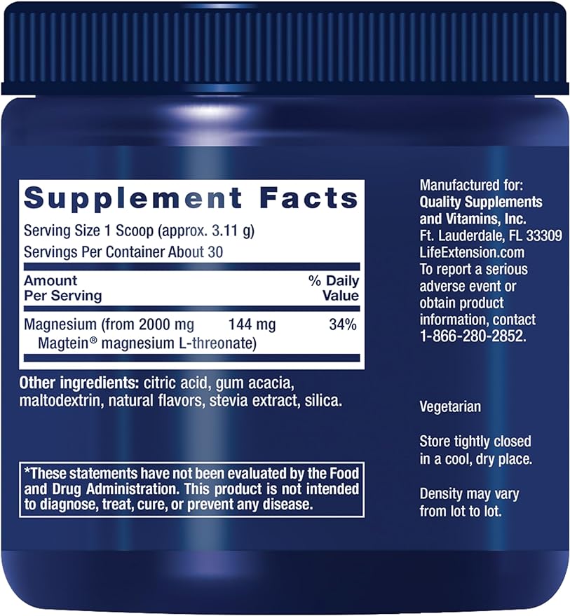 Life Extension Neuro-Mag Magnesium L-Threonate Powder (Tropical Punch) - Ultra-Absorbable - Supports Memory, Focus, Cognitive Function & Mood - Gluten No, Non-GMO, Vegetarian (30 Servings)