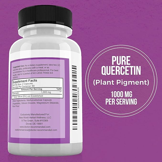 DOCTOR RECOMMENDED SUPPLEMENTS Quercetin 1000mg Per Serving - (Vegan, Non-GMO) (120 Veggie Capsules, Pack of 3)