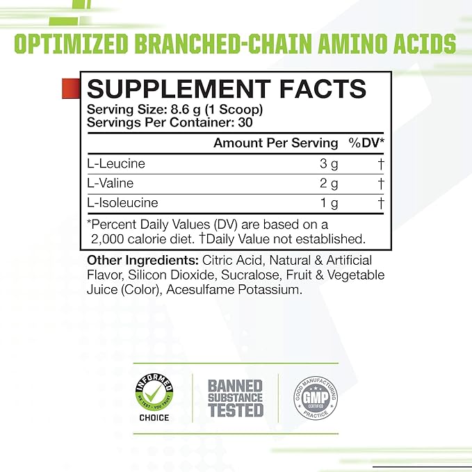 MusclePharm Essentials BCAA Powder, Pre & Post Workout Recovery Drink, Supports Muscle Recovery & Energy, Essential Amino Acids, 30 Serv, Fruit Punch