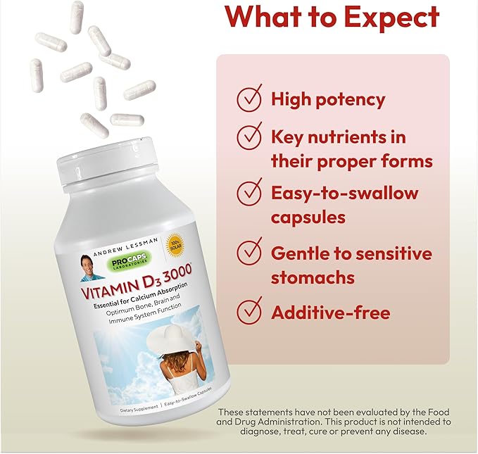Andrew Lessman Vitamin D3 3000 IU 360 Capsules – High Potency, Essential for Calcium Absorption, Supports Bone Health, Healthy Muscle Function, Immune System and More. Small Easy to Swallow Capsules