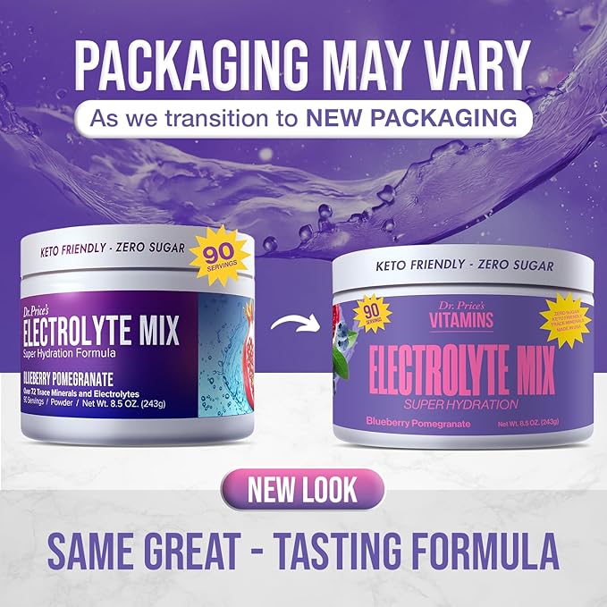Dr. Price Electrolytes Powder No Sugar - Electrolyte Mix - Hydration Drink - Keto Electrolytes - Fasting Electrolytes - Water Enhancer, Non-GMO, Sports Drink - 90 Servings - Blueberry-Pomegranate