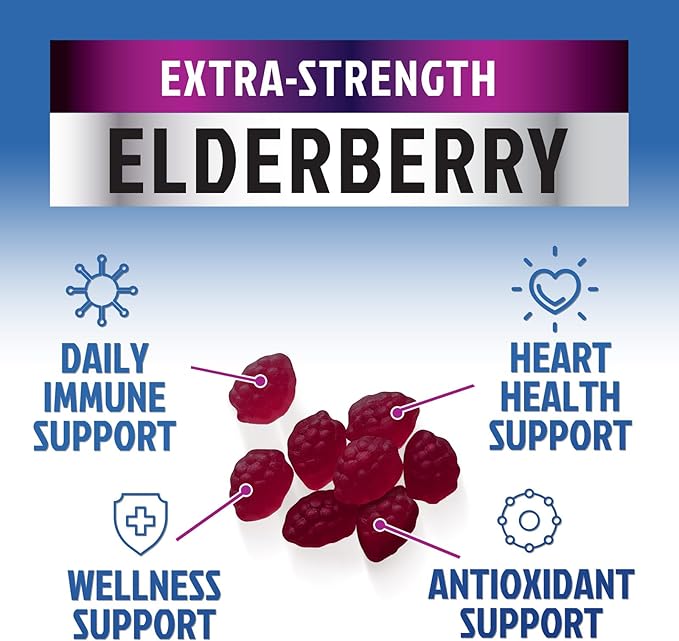 Immune Support Gummies - Powerful Sambucus Elderberry Gummies with Elderberry Extract, Zinc & Vitamin C Gummy, Max Potency Natural Vegan Immune Support Supplement for Adults & Children - 60 Gummies