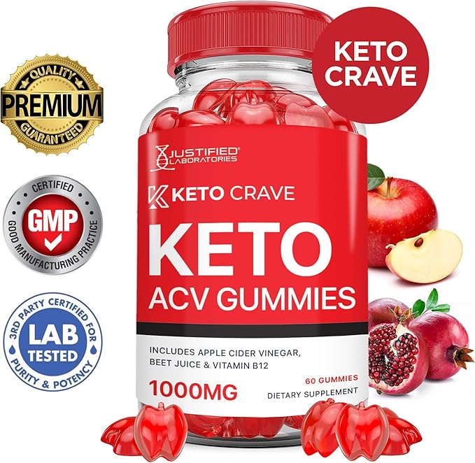 (3 Pack) Keto Crave Keto ACV Gummies Advanced Formula 1000MG Keto Crave Keto Gummies Apple Cider Vinegar Formulated with Pomegranate Beet Juice Powder B12 Vegan Non GMO 180 Gummys