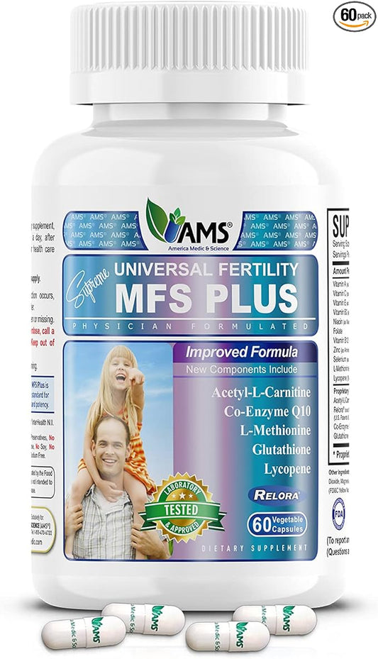 America Medic & Science MFS Plus Fertility Supplements for Men (60 Capsules) Sperm Count Booster, Supports Motility | Natural Preconception Vitamins, Reproductive Aid, with Zinc, CoQ10