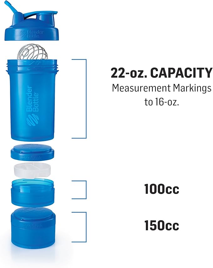 BlenderBottle Shaker Bottle with Pill Organizer and Storage for Protein Powder, ProStak System, 22-Ounce, Pebble Grey