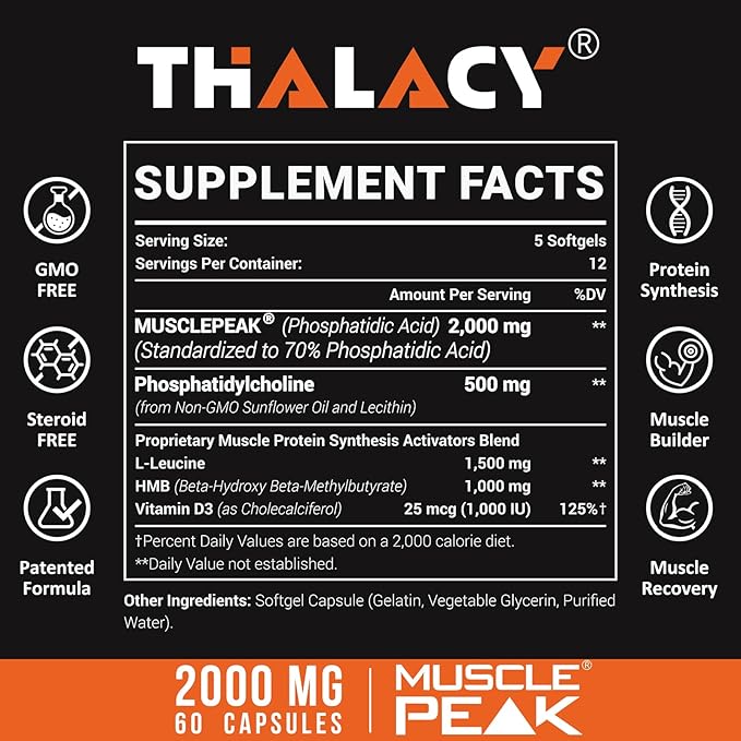 2000mg Liposomal Phosphatidic Acid Muscle Builder (PA), High Absorption Muscle Building Supplements for Men & Women | Muscle Gainer, mTOR Protein Synthesis & Lean Muscle, Strength, 6 Pack