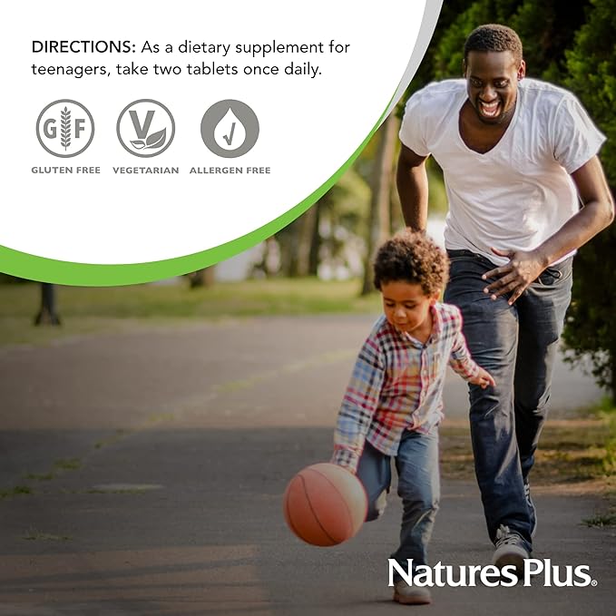 Natures Plus Source of Life Power Teen - 90 Vegetarian Tablets - Teen Multivitamin with Minerals & Whole Foods for Mental Focus, Energy Booster - Gluten-Free - 45 Servings