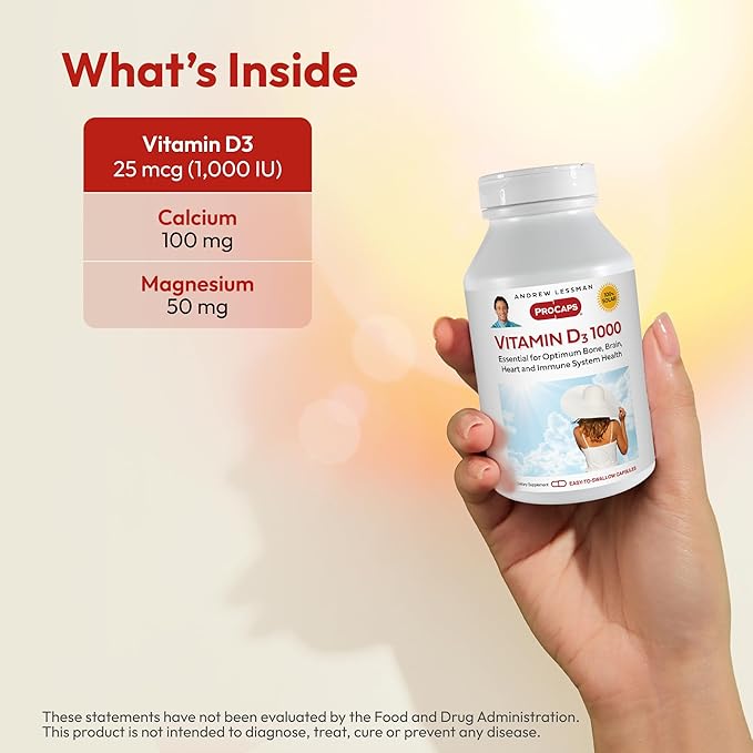 Andrew Lessman Vitamin D3 1000 IU 720 Capsules – High Potency, Essential for Calcium Absorption, Supports Bone Health, Healthy Muscle Function, Immune System and More. Small Easy to Swallow Capsules
