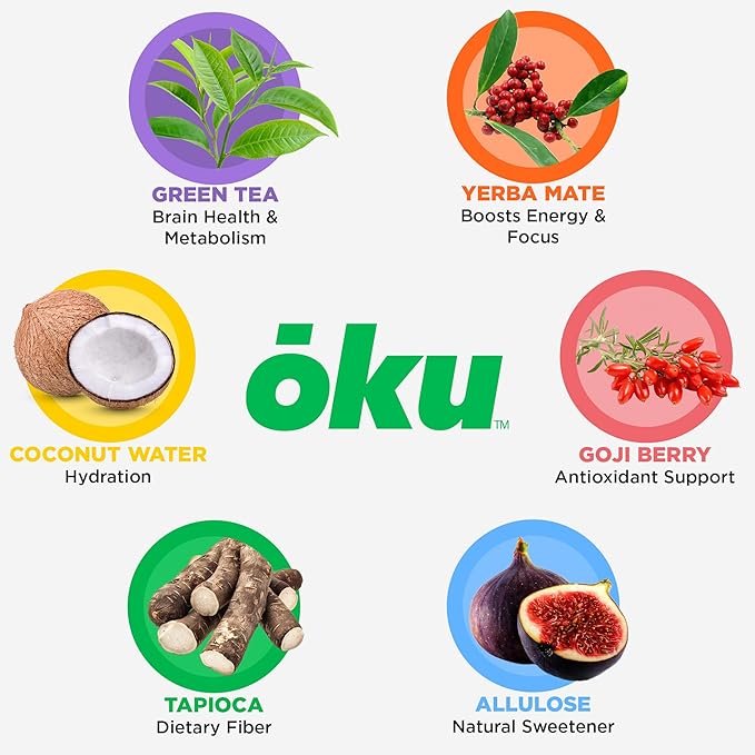 ōku Conscious Energy Gummy Snacks – Natural Caffeine from Green Tea & Yerba Mate, Vegan, Clean Ingredients, Gluten-Free, Focused Energy, Antioxidants & Fiber, Orange Blossom Pack of 12