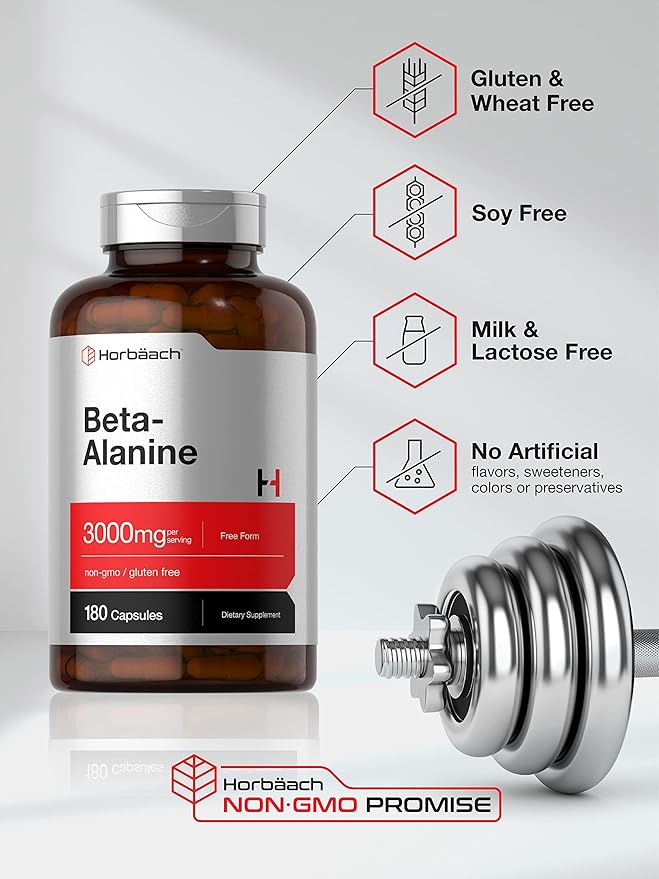 Horbäach Beta Alanine Capsules | 3000mg | 180 Count | Non-GMO, Gluten Free Supplement