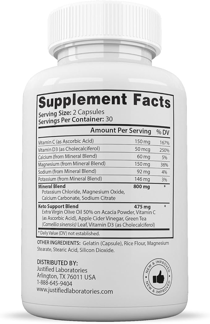 (3 Pack) Optimal Keto Pills 1275MG New & Improved Formula Contains Apple Cider Vinegar Extra Virgin Olive Oil Powder Green Tea Leaf 180 Capsules
