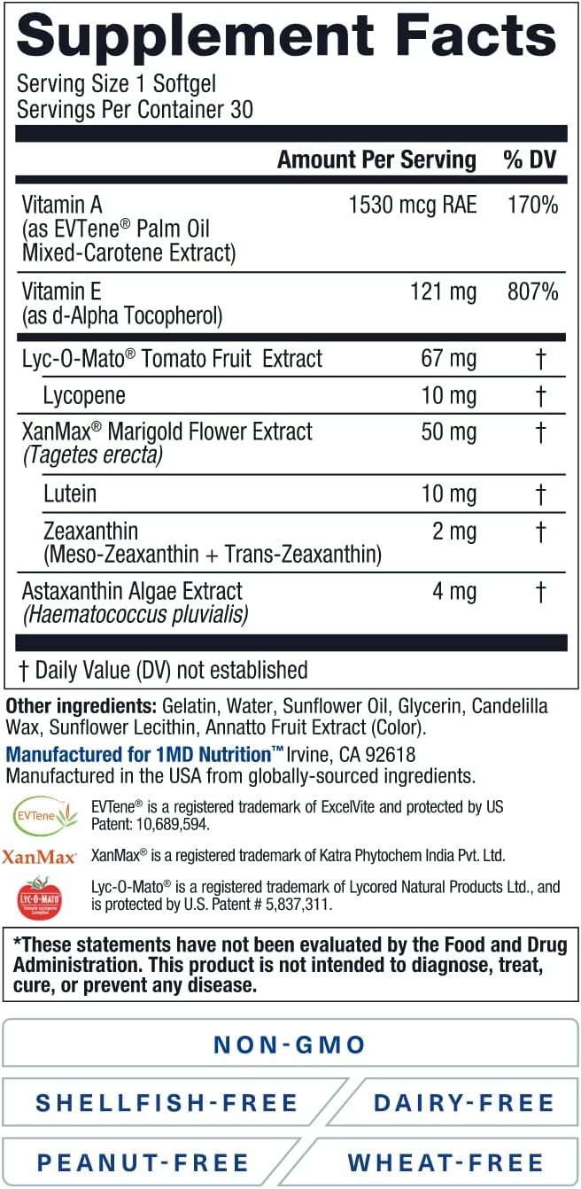 1MD Nutrition VisionMD Eye Vitamin CARMIS - Eye Supplement for Adults - with OptiLut Lutein & Zeaxanthin - Supports Vision Health Care, Everyday Eye Strain, & Occasional Dry Eye - 30 Softgels