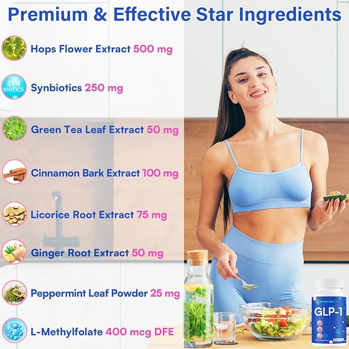 GLP-1 Support | GLP-1 Supplement, GLP Support Core with Synbiotics, Hops Extract, Eriocitrin Support GLP-1 Level Naturally, Take Before Meal, Natural GLP-1 Supplement for Women and Men - 4 Pack