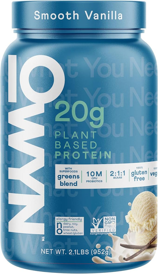 OWYN Only What You Need Plant Based Protein Powder with 20g Protein, Probiotics, Superfoods Greens, Pea, Chia and Pumpkin Seed Blend, Vegan, (Smooth Vanilla, 2.1 Pound - Pack of 1)